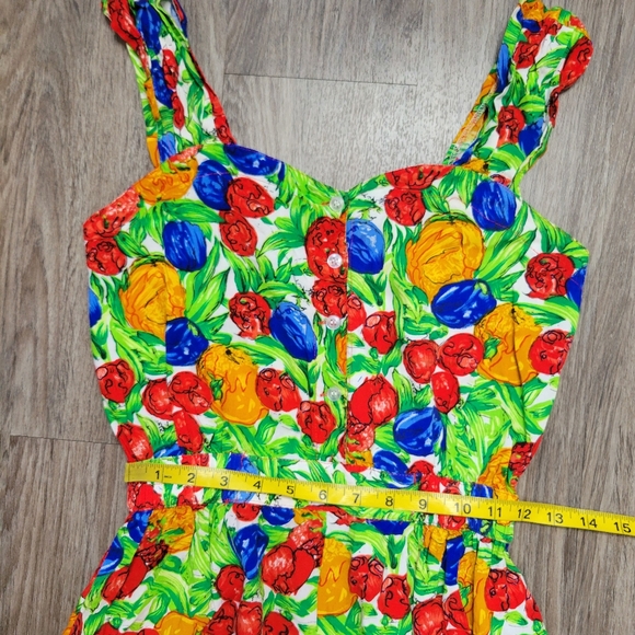 Vintage Candy Floss Fruits Print Pin Up Rockabilly Dress Kawaii Kitsch 50's XS/S - Picture 15 of 16